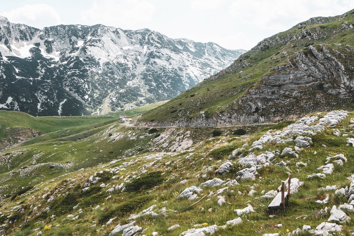 Cetinje Monastery courtyard with mountain backdrop